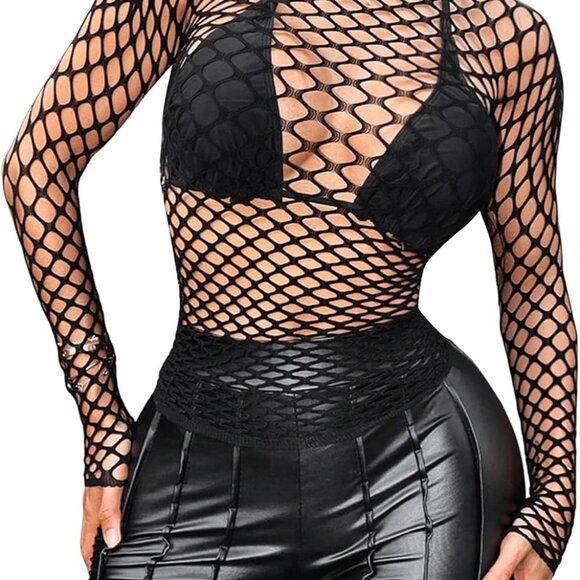 Elegant Women's Hollow Out Long Sleeve Mesh Top - Perfect for Party Wear - Picture 1 of 6